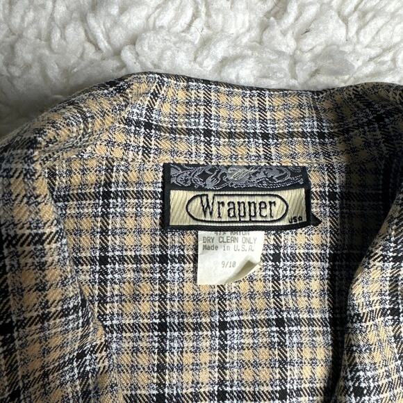 Wrapper Vintage Plaid Fitted Blazer Double Breasted Buttons Neutral Preppy O7 - Picture 3 of 10